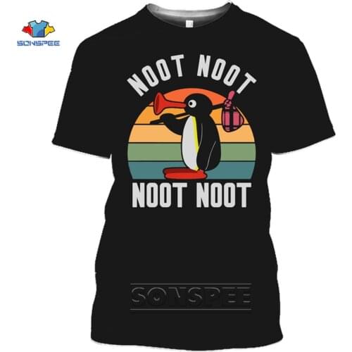 SONSPEE Novelty Noot Noot Pingu Tshirt 3D Print Cartoon Penguin Logo Meme Funny Shirts Birthday Present Anime Clothes Summer Top
