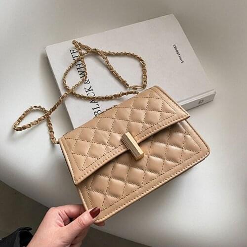 2021 Spring Fashion Chain Small Square Bags Solid Color Female Crossbody Bags Designer Soft Leather Shoulder Bag Lady Purse