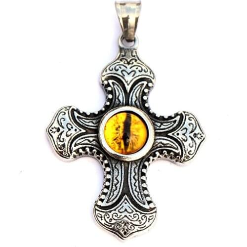 Vintage Jewelry Wholesale Stainless Steel Zircon Varved Cool Cross Necklace Pendant Men and Women