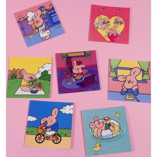 Japanese Cartoon Pink Pig Postcard Sticker Cute Hand Account Sticker Diy Mobile Phone Decoration Handmade Stickers Scrapbooking