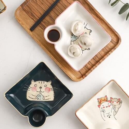 Japanese dumpling plate with vinegar dish ceramic household creative sushi plate French fries shrimp plate dining tableware