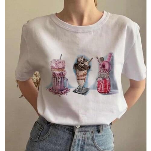 Women 2020 Summer Dessert Watercolor Ice cream Cute Cartoon Lady T-shirts Top T Shirt Ladies Womens Graphic Female Tee T-Shirt
