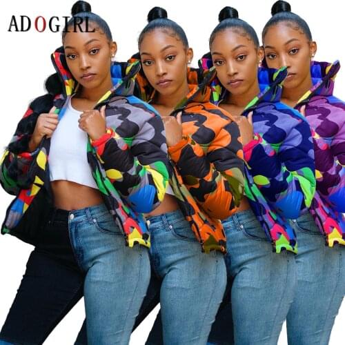 Adogirl Women Stand Collar Camouflage Down Coat Winter Warm Jacket Thick Parka Fashion Female Overcoat Street Outdoor Wears