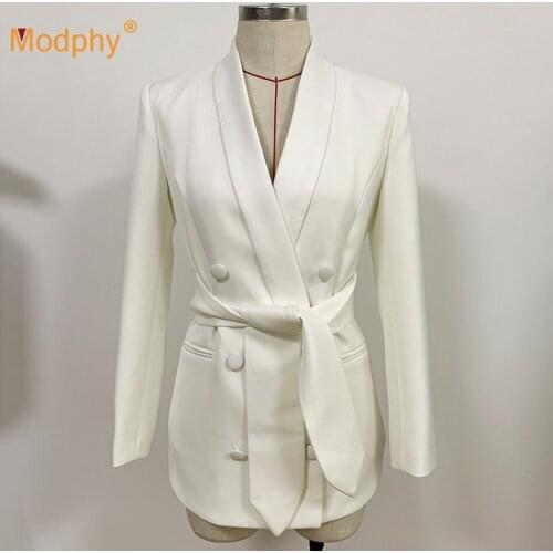 2020 Autumn New Style Office Party WomenS Fashion Jacket Sexy Lapel Double Breasted Belt Long Sleeve Celebrity Runway Coat