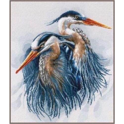 Gold Collection Chic Counted Cross Stitch Kit Great Blue Herons Crane Couples Lovers LA PN-0185890 OK