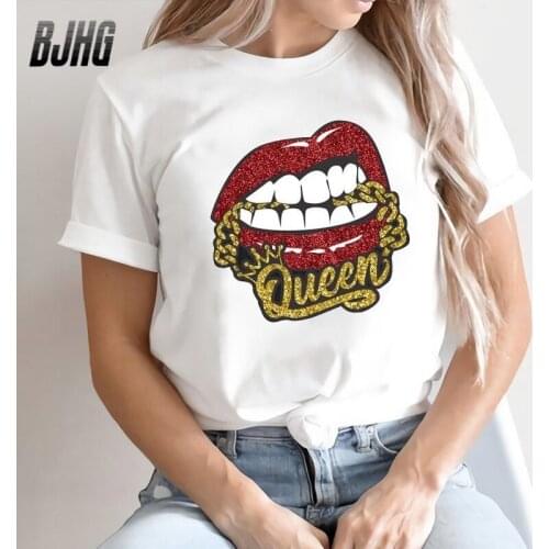 100% Cotton Sexy Red Lip Printing Short-sleeved T-shirt Womens Half-sleeved Summer Casual Oversized T-shirt Ladies Shirt S-4XL