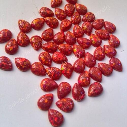 100pcs /lot Free Shipping 8x10mm Synthetic pear cabochon Opal , flame red Pear Cabochon Opal