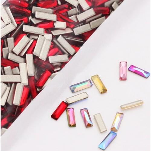 20pcs Glue On Nails Rhinestones 2.6x8mm Small Glass Strass Crystals DIY Flatback Nail Art Crystals Loose Rhinestones Rectangle