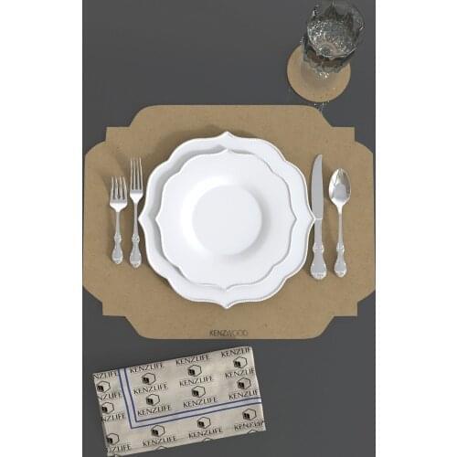 8pcs/set Solid Design Placemats With Coaster Non Slip Table Mats Kitchen Wood Mdf Accessories Home Pad Coaster Dining Table