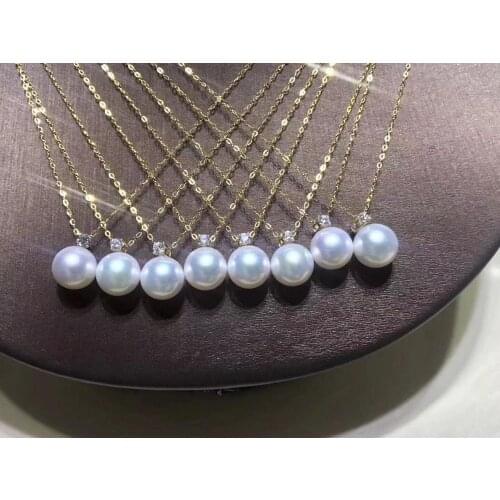 D916 Pearl Pendant Fine Jewelry Round 9-10mm Nature Fresh Water White Pearls Pendant Necklaces for Women Presents