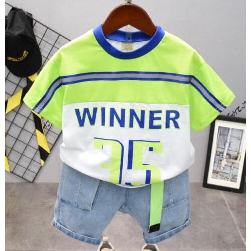 Kids Baby Boys Clothes Set Baby Summer Clothing Infant Short Sleeve T-Shirt and denim shorts 2Pcs Outfits 2-7 years