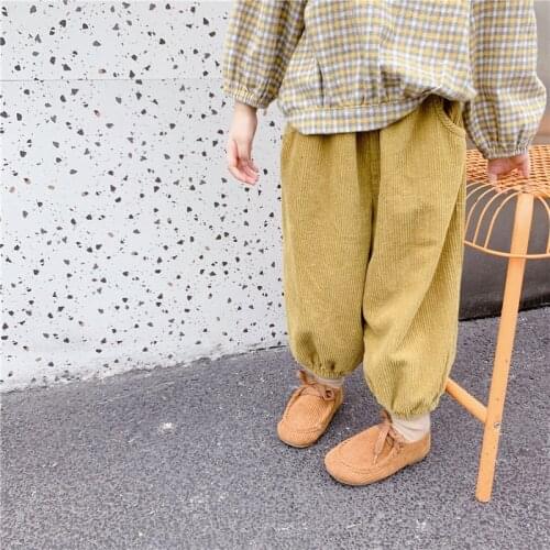 Childrens corduroy pants 2020 autumn new boys and girls Korean casual pants childrens striped pants