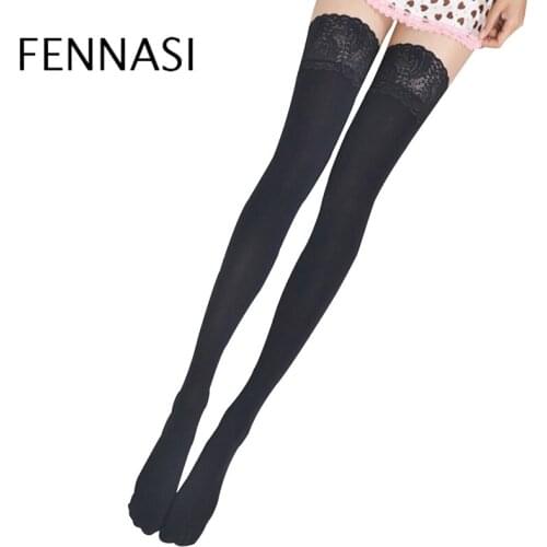 FENNASI Lace Black Sexy Stockings Women Nylon Fashion Slim Casual Stockings Sexy Lady Solid Color Thigh Height Stockings