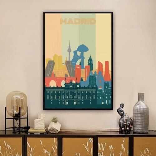 Madrid City Retro Cityscape Canvas Painting Art Print Poster Picture Wall Modern Minimalist Bedroom Living Room Decoration