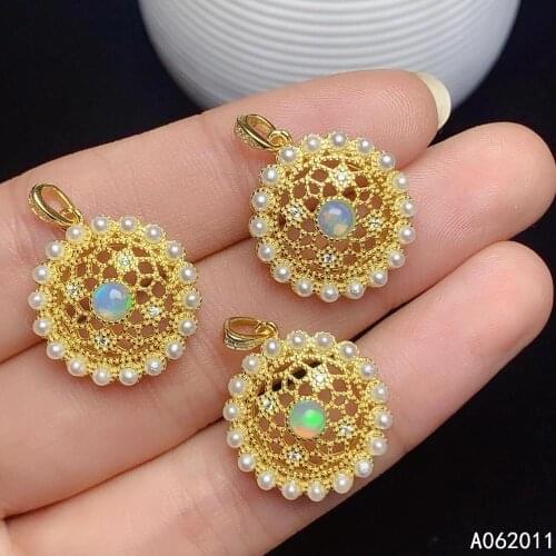 KJJEAXCMY fine jewelry natural Opal 925 sterling silver classic girl pendant necklace chain support test hot selling