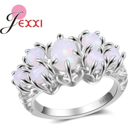 Fashion 7 Shiny Opal Rings Dreamlike Felling Anillos 925 Sterling Silver Cubic Zirconia Accessories For Lovely Women Gifts