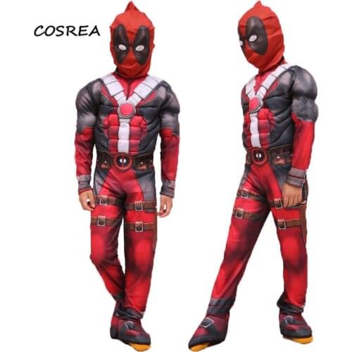 Movie Deadpool Cosplay Costumes Wade Wilson Children Deluxe Muscle Halloween Carnival Suit Kids Deadpool Costume Boy Baby Girl