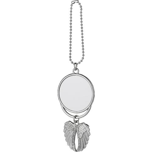 Angel Wing Circular Automobile Ornaments Sublimation Blanks Metal Car Pendant Plated Silver Fashion Automobiles Interior W0164