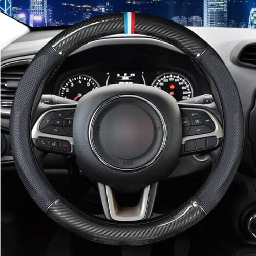 MIDOON Carbon Fiber Cow Leather Car Steering Wheel Cover For Jeep Renegade Wrangler jk tj Grand Cherokee Compass Patriot