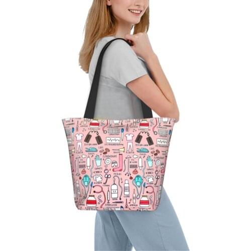 Cute Cartoon Nurse Pattern Woman Large Shopper Tote Bags Foldable Eco Female Travel Handbags High Quality Shopping Shoulder Bags