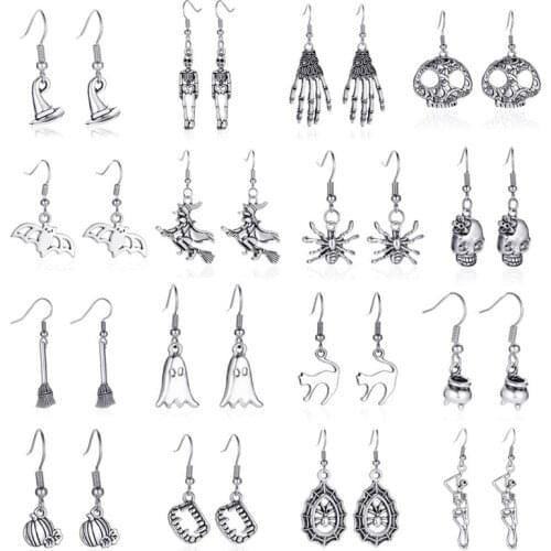 Fashion Skull bat Pumpkin spider Pendant Earrings For Women Men Simple style Drop Ear Jewelry Halloween Party Gifts