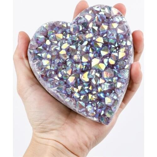 1pcs Natural Heart Shape Crystal Cluster Amethyst Plating Colors Stone Quartz Energy Healing Chakra For Divination