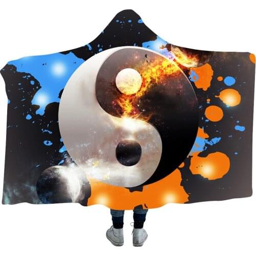 New Arrival Taiji Bagua 3D Printed Fleece Hooded Blanket Winter Warm Coral Fleece Blankets for Kids Adult