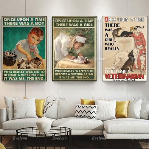 Once Upon A Time There Was A Girl Who Really Wanted To Become A Veterinarian Retro Poster,Modern Home Decor Prints Best Gift