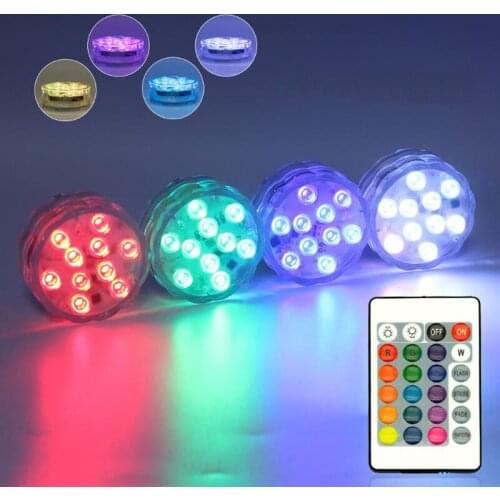 10 Led Remote Controlled Submersible Light Battery Operated RGB Underwater Night Lamp Outdoor Vase Bowl Garden Party Decoration