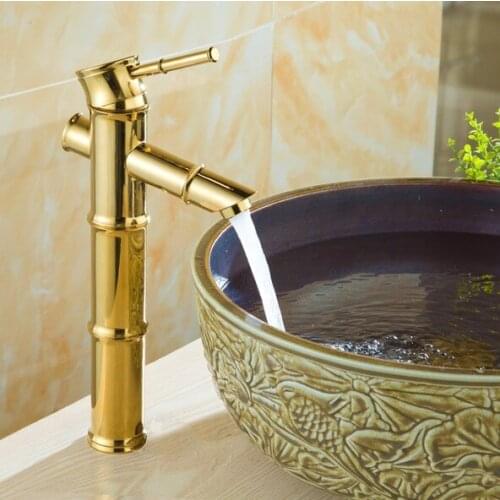 Polished Gold Color Brass Single Hole Deck Mounted Single Handle Lever Bathroom Vessel Basin Sink Faucet Mixer Water Taps mnf046