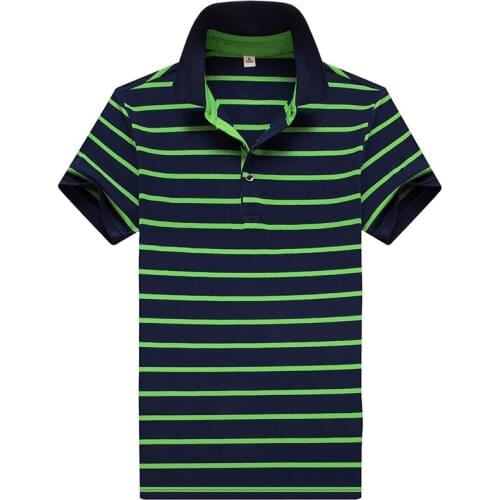 Casual Striped Summer Polo Men Short Sleeve Turn Down Collar Polo T Shirt Men Large Size M-4XL 95% Cotton Breathable Polo Homme