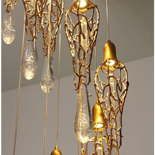 Modern Brass Crystal Chandelier Lighting Copper Pendant Hanging Light Luxury Glass Drops Chandelier Lighting Restaurant Lighting