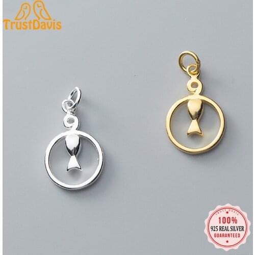 TrustDavis 2021 Fashion Real 925 Sterling Silver Sweet Round Fish Charm Pendant Handmade DIY Accessories Wholesale DZ30