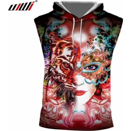 UJWI Summer New Trend Fashion Hooded Sleeveless Masked Mysterious Pattern Hat Top Loose Sleeveless Top Wholesale Oversized 5XL