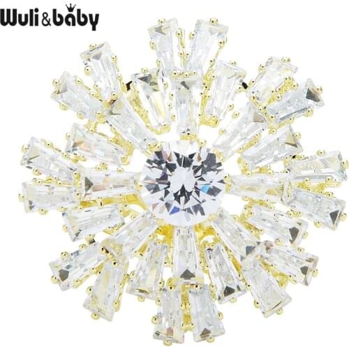 Wuli&baby Cubic Zircon Round Flower Brooch Collar Pins Women Unisex Casual Office Brooches Gifts