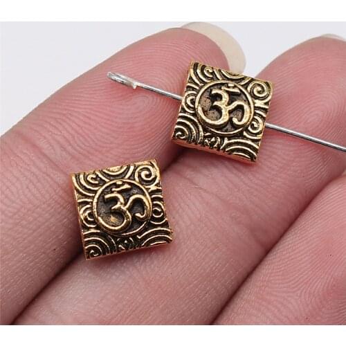 WYSIWYG 10pcs 10x5mm Antique Gold Color Om Small Hole Beads For Jewelry Making DIY Jewelry Findings