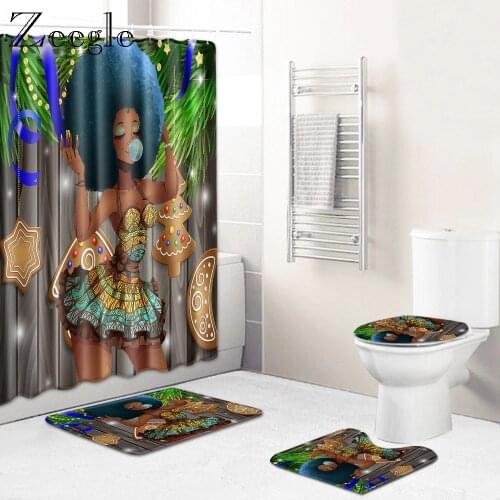 Zeegle Shower Curtain 4pcs Bath Mat Set Toilet Cover Seat Mat Anti-slip Bathroom Doormat Shower Mat Soft Absorbent Foot Rug