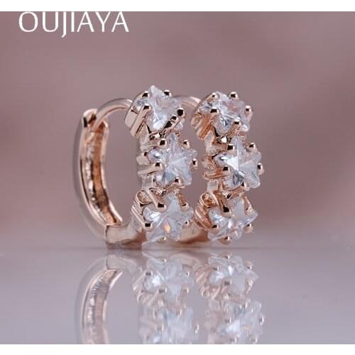 OUJIAYA Star Round Drop 585 Rose Gold Dangle Earrings Women Natural Zircon Girl earrings Wedding Birthday Gift Jewelry A16