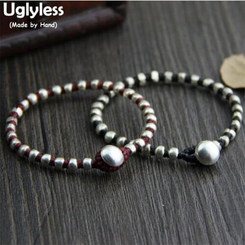 Uglyless Real S 925 Sterling Silver Bracelet Simple Ethnic Woven Bracelets for Women Vintage Ethnic Fine Jewelry Wax Rope Bijoux