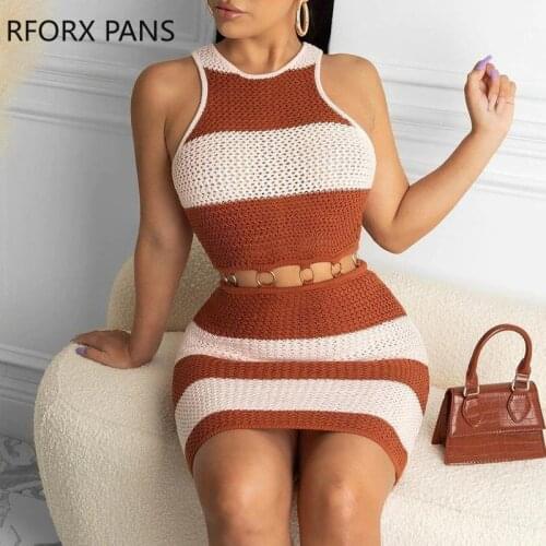 Women Colorblock Sleeveless Slim Cut-out Mini Dress Bodycon Dress for Women Dress 2021