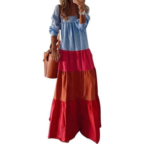 New Autumn Women Maxi Dress Long Sleeves Square Collar Ruffles Plus Size Vintage Large Hem Loose Dresses Party