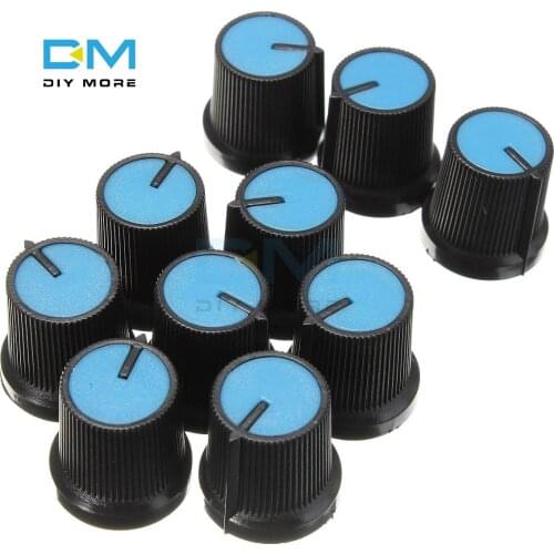 10PCS Black Knob Blue Face Plastic for Rotary Taper Potentiometer Hole 6mm New