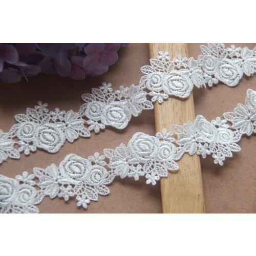 10Yards Exquisite White Lace Fabric Embroidery Water Soluble Rose Flower Ribbon Edge Trim Dress Veil DIY Sewing Guipure Supplies