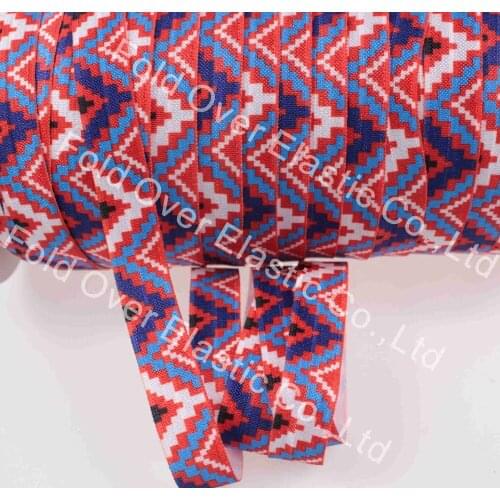 100yards 5/8''(16mm) Color irregular rectangle printed fold over elastic ribbon for hair accessories and decorations