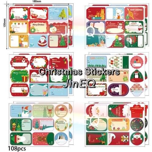 108Pcs/12Sheets Merry Christmas Written Stickers Handmade Cake Packaging Sealing Label Stickers for Baking DIY Gift Stickers