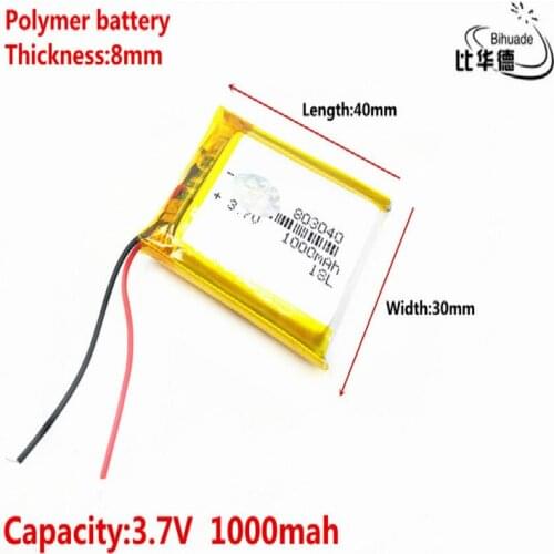 3.7V 1000mAh 803040 Lithium Polymer Li-Po li ion Rechargeable Battery cells For Mp3 MP4 MP5 GPS mobile bluetooth