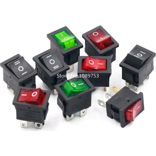 5PC KCD1 Series 2/3/4/6 Pin Rocker Switch Power Switches 6A/250V 10A/125V AC 2/3 Position Black Button Mounting 15mm X 21mm