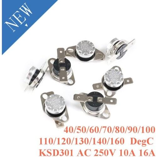 5PCS KSD301 AC 250V 10A 16A 90℃ Normally Close NC/NO Thermostat Temperature Thermal Control Switch Sensor 40-160 DegC Degrees
