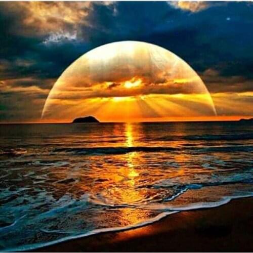 Muxun Diy 5D Diamond Embroidery Scenery Sunset On The Beach Diamond Painting Cross Stitch Home Decoration Round Drill Gift Rp135