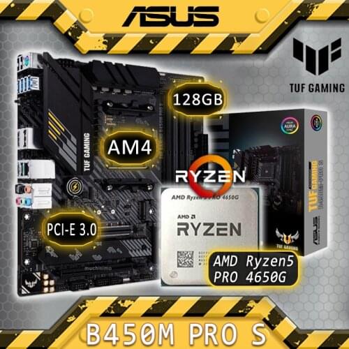 AM4 Asus TUF GAMING B450M-PRO S With AMD Ryzen 5 PRO 4650G Gaming Motherboard Combo Ryzen Kit 4650G CPU AMD B450 Placa-mãe AM4